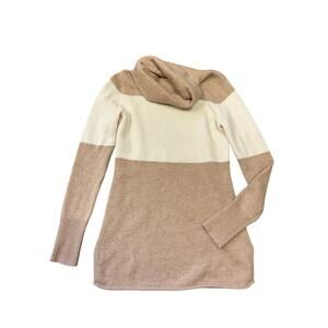 Athleta 100% Cashmere Turtleneck Pullover - Stripe Cream & Tan‎ - X-Small